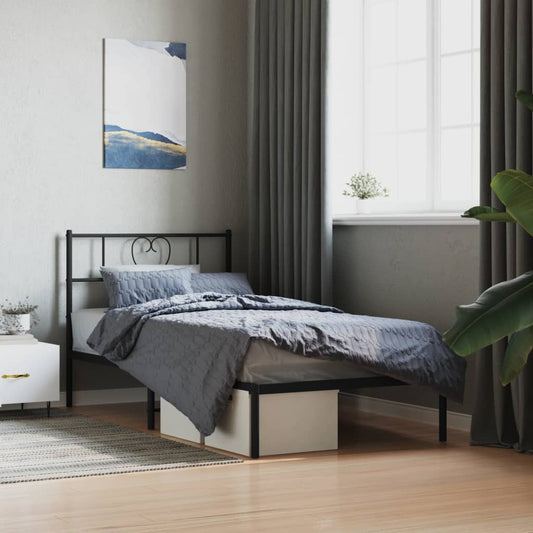 Metal Bed Frame without Mattress with Headboard Black 80x200cm