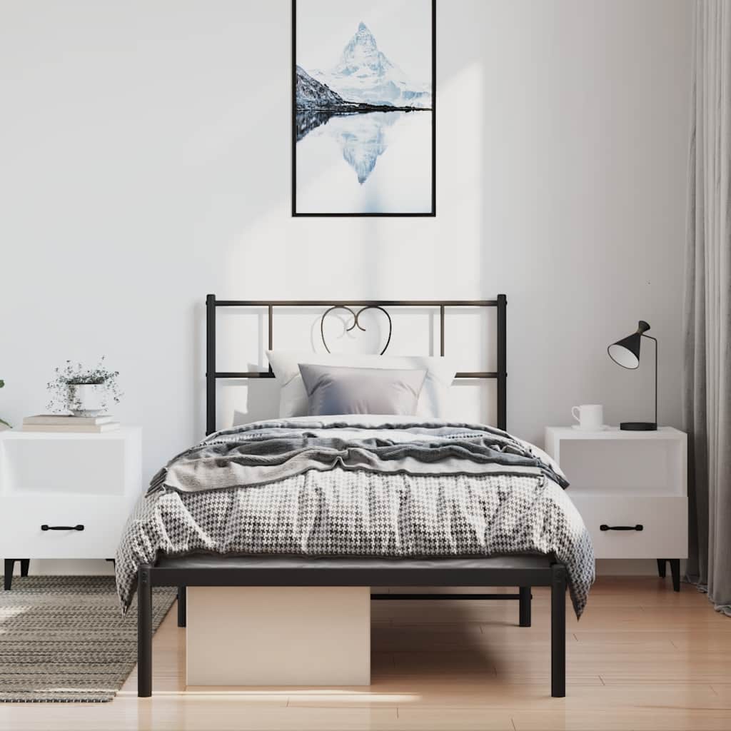 Metal Bed Frame without Mattress with Headboard Black 100x200cm