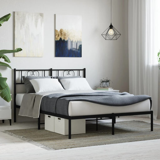 Metal Bed Frame without Mattress with Headboard Black 120x200cm