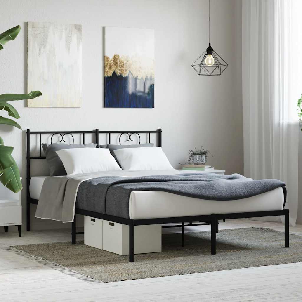 Metal Bed Frame without Mattress with Headboard Black 160x200cm