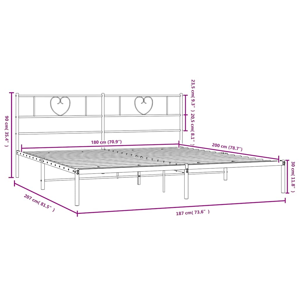 Metal Bed Frame without Mattress with Headboard Black 180x200cm
