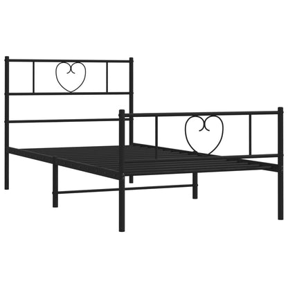 Metal Bed Frame without Mattress with Footboard Black 75x190cm