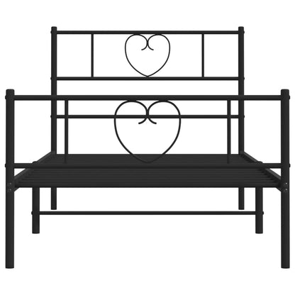 Metal Bed Frame without Mattress with Footboard Black 75x190cm