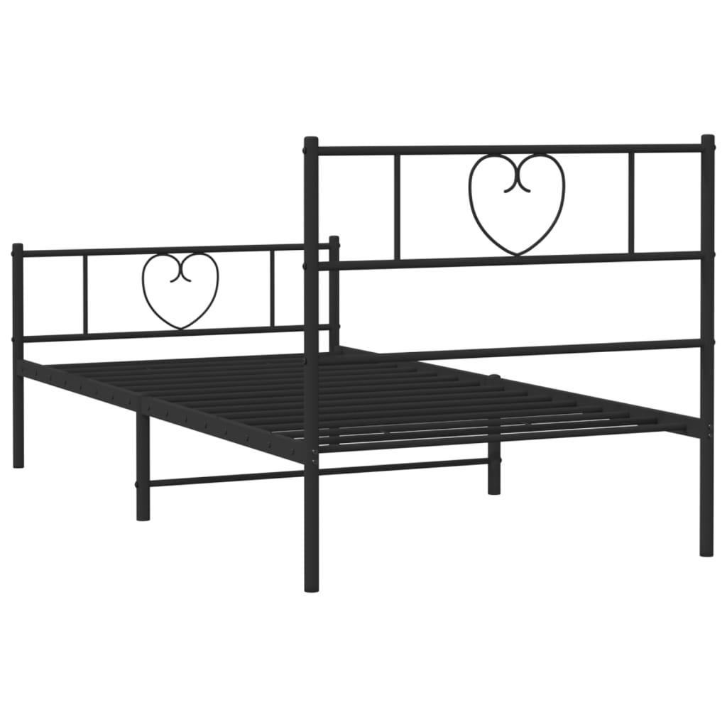 Metal Bed Frame without Mattress with Footboard Black 75x190cm