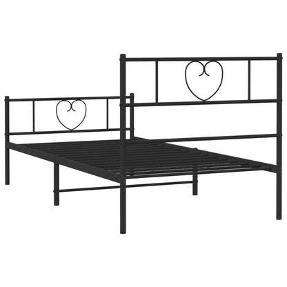 Metal Bed Frame without Mattress with Footboard Black 75x190cm