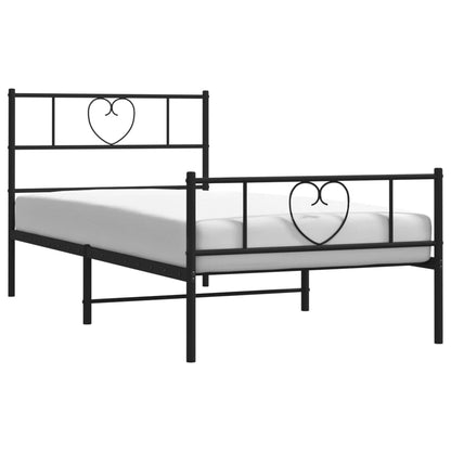 Metal Bed Frame without Mattress with Footboard Black 90x190cm