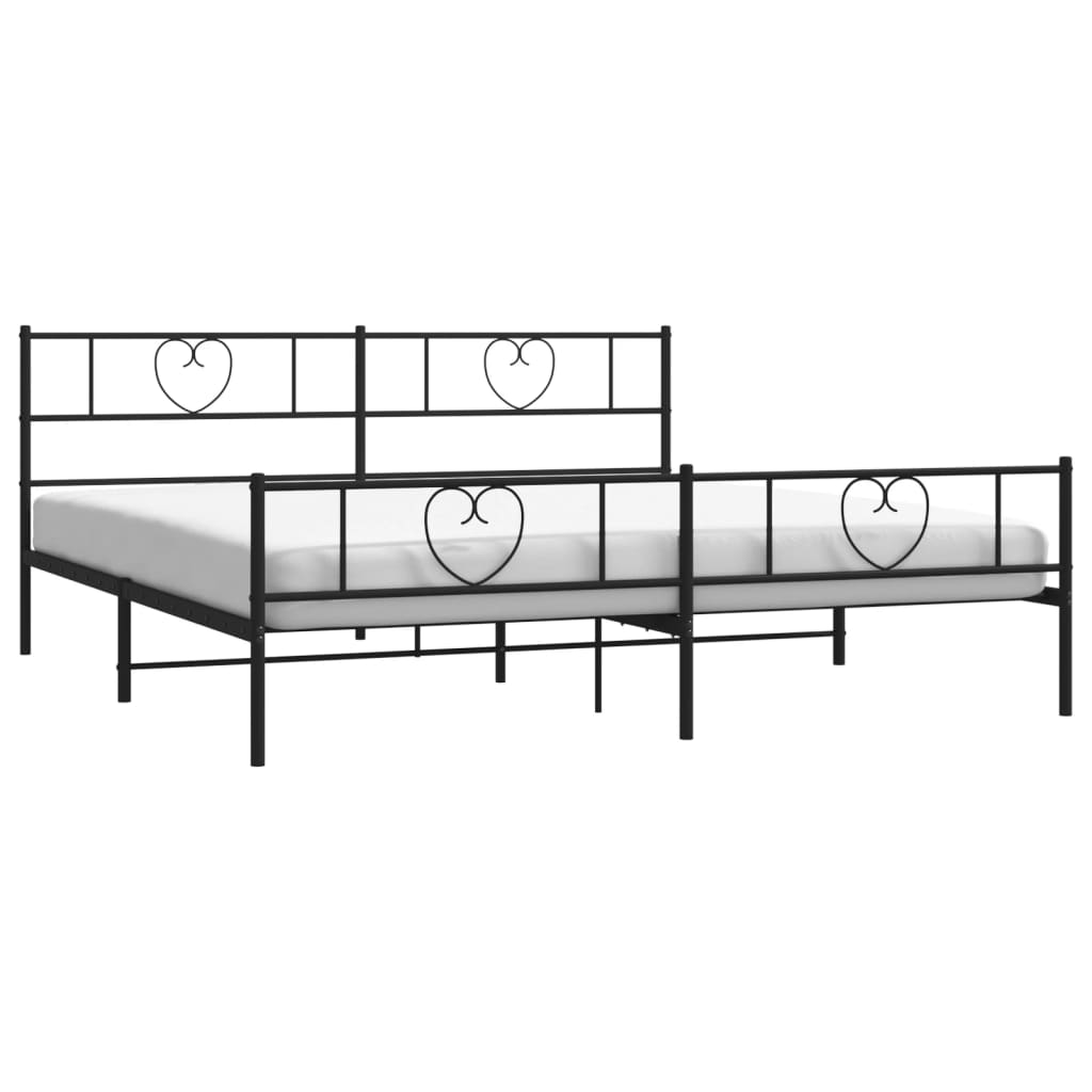 Metal Bed Frame without Mattress with Footboard Black 180x200cm