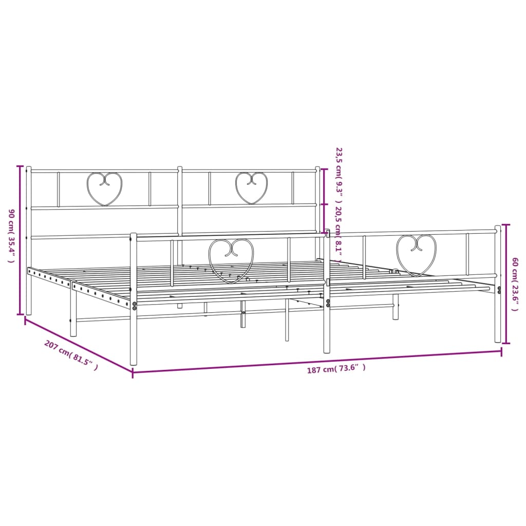 Metal Bed Frame without Mattress with Footboard Black 180x200cm