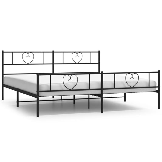 Metal Bed Frame without Mattress with Footboard Black 200x200cm