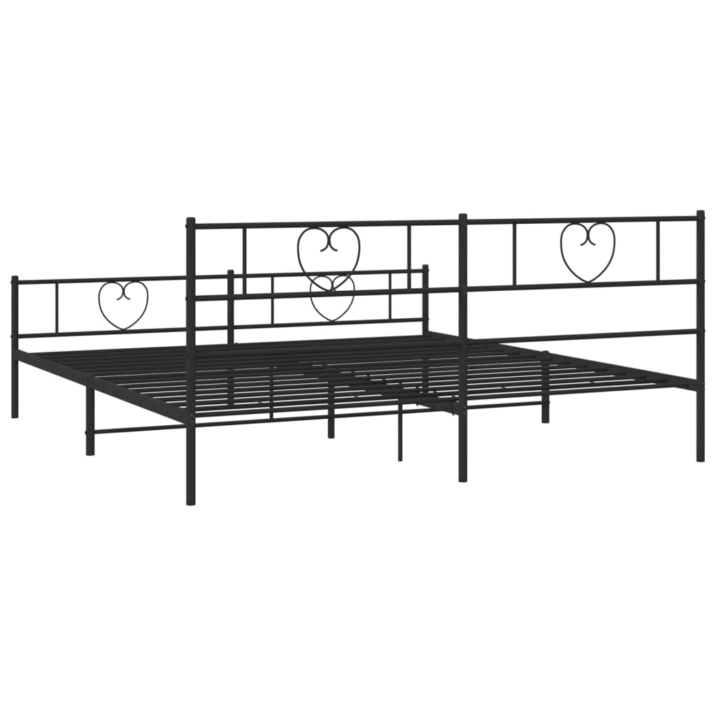 Metal Bed Frame without Mattress with Footboard Black 200x200cm