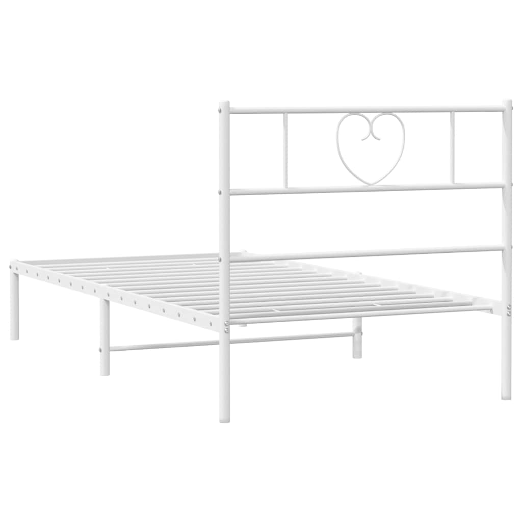 Metal Bed Frame without Mattress with Headboard White 107x203cm