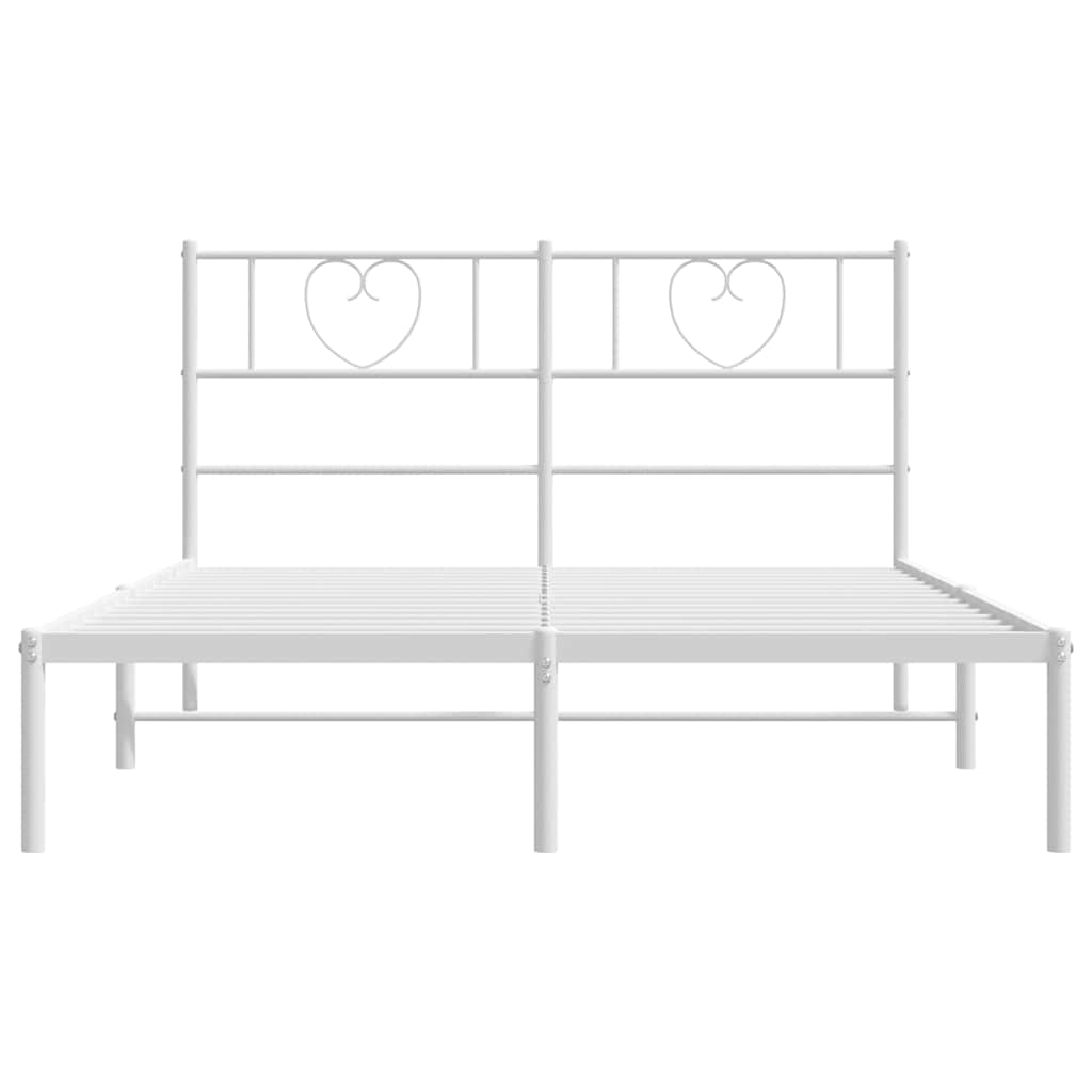 Metal Bed Frame without Mattress with Headboard White 135x190cm