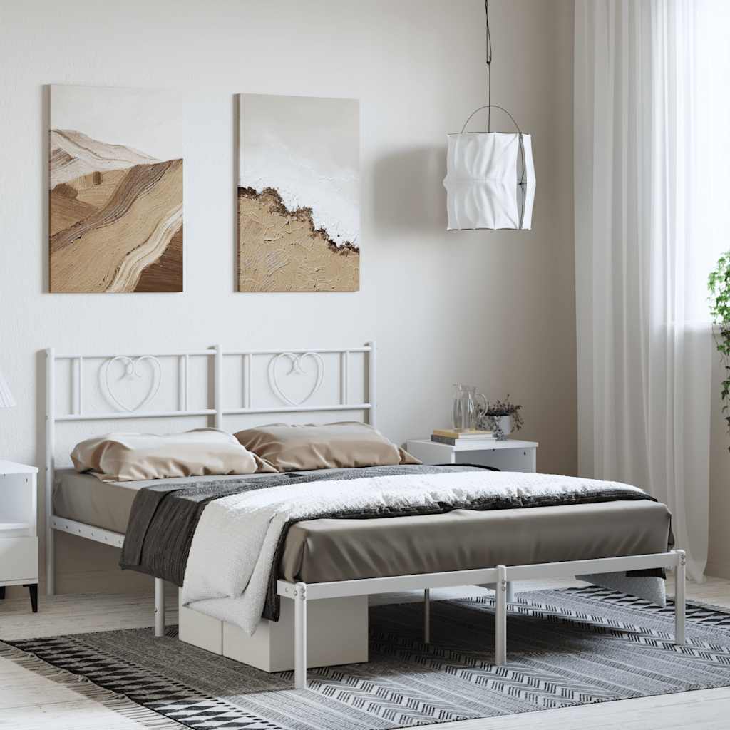 Metal Bed Frame without Mattress with Headboard White 135x190cm