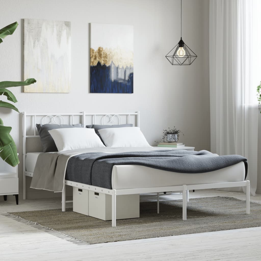 Metal Bed Frame without Mattress with Headboard White 140x200cm