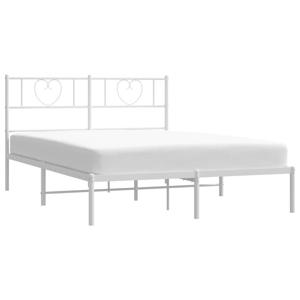 Metal Bed Frame without Mattress with Headboard White 150x200cm