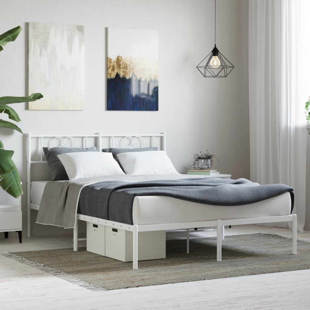 Metal Bed Frame without Mattress with Headboard White 160x200cm
