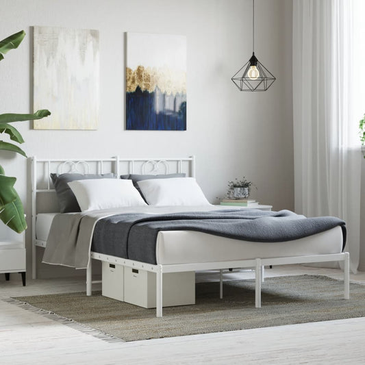 Metal Bed Frame without Mattress with Headboard White 160x200cm