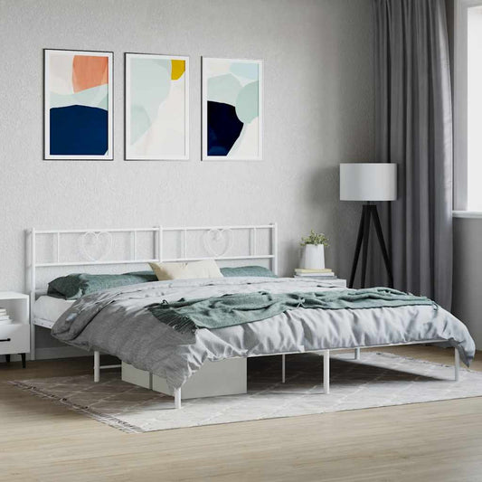 Metal Bed Frame without Mattress with Headboard White 180x200cm