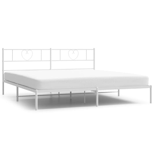 Metal Bed Frame without Mattress with Headboard White 200x200cm