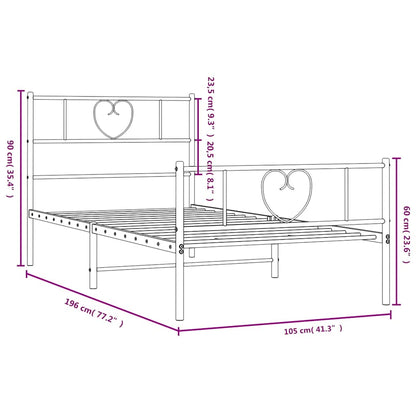 Metal Bed Frame without Mattress with Footboard White 100x190cm
