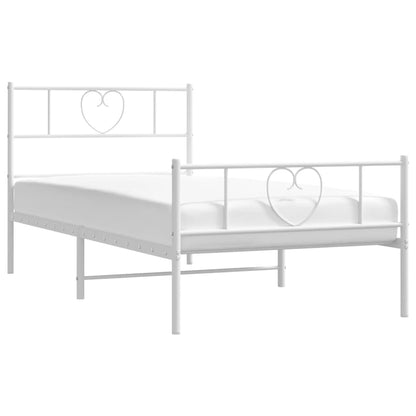 Metal Bed Frame without Mattress with Footboard White 107x203cm