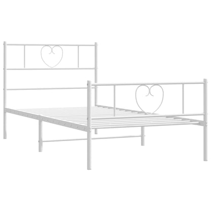 Metal Bed Frame without Mattress with Footboard White 107x203cm