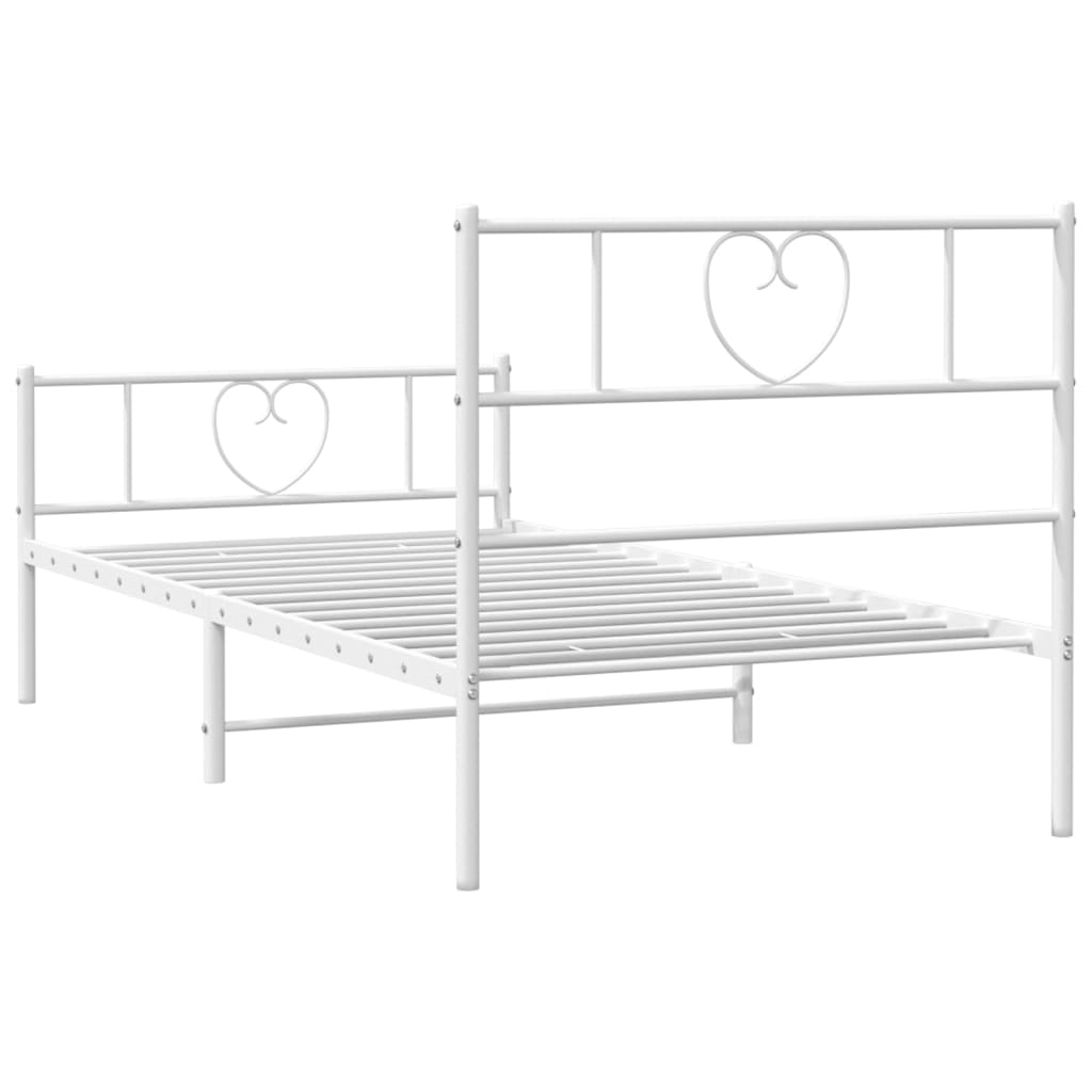 Metal Bed Frame without Mattress with Footboard White 107x203cm