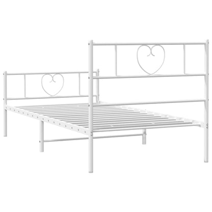 Metal Bed Frame without Mattress with Footboard White 107x203cm