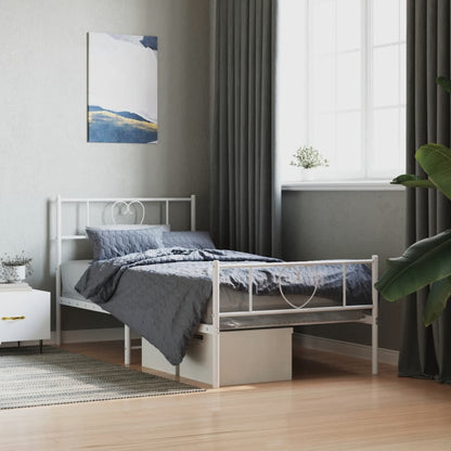 Metal Bed Frame without Mattress with Footboard White 107x203cm