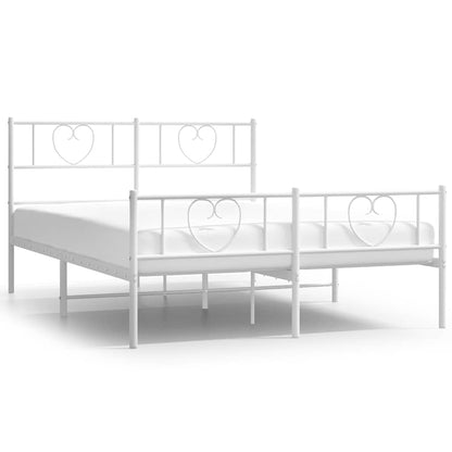Metal Bed Frame without Mattress with Footboard White 135x190cm