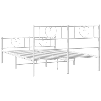 Metal Bed Frame without Mattress with Footboard White 135x190cm