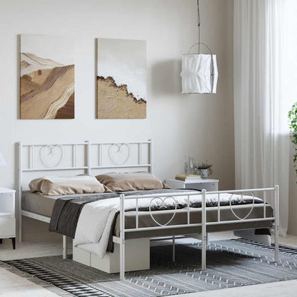 Metal Bed Frame without Mattress with Footboard White 135x190cm
