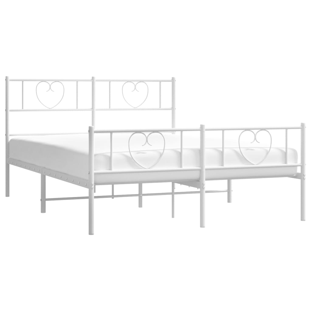 Metal Bed Frame without Mattress with Footboard White 140x190cm