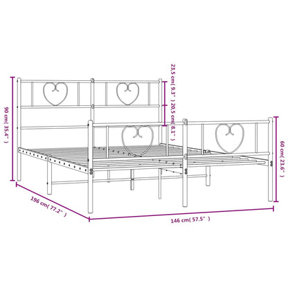 Metal Bed Frame without Mattress with Footboard White 140x190cm