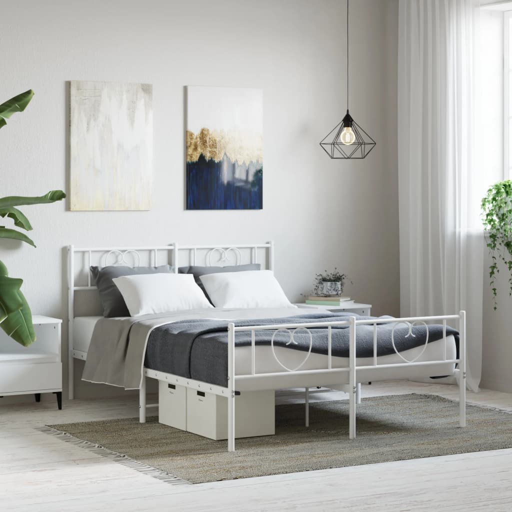 Metal Bed Frame without Mattress with Footboard White 140x190cm