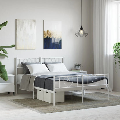 Metal Bed Frame without Mattress with Footboard White 140x190cm