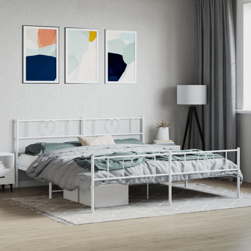 Metal Bed Frame without Mattress with Footboard White 180x200cm