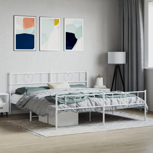 Metal Bed Frame without Mattress with Footboard White 180x200cm