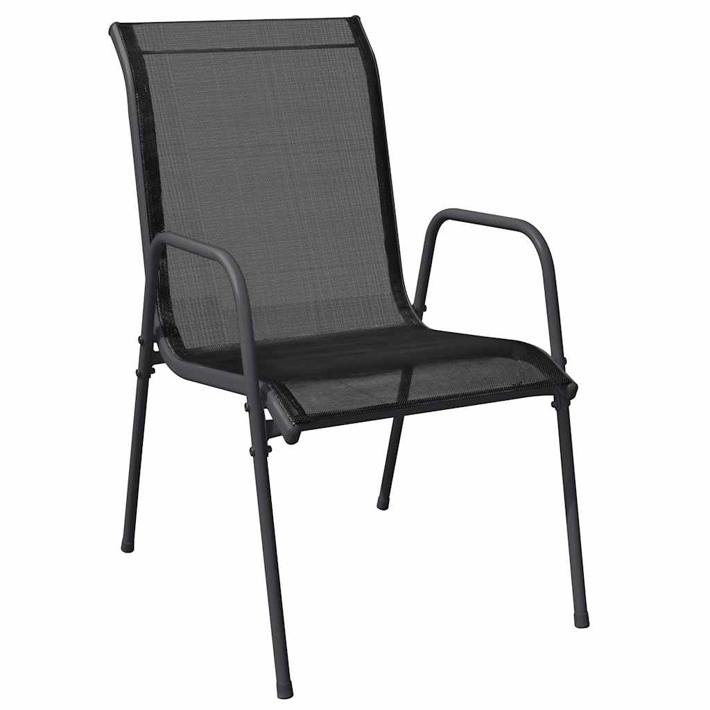 7 Piece Garden Dining Set Black Steel and Textilene