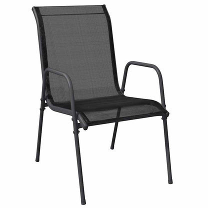 7 Piece Garden Dining Set Black Steel and Textilene