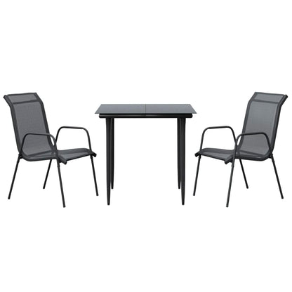 3 Piece Garden Dining Set Black Steel and Textilene