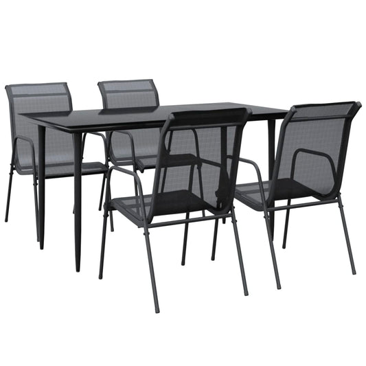 5 Piece Garden Dining Set Black Steel and Textilene