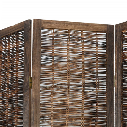 Room Divider 4 Panels Dark Brown Solid Wood Paulownia