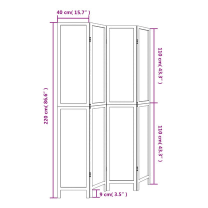 Room Divider 4 Panels Dark Brown Solid Wood Paulownia