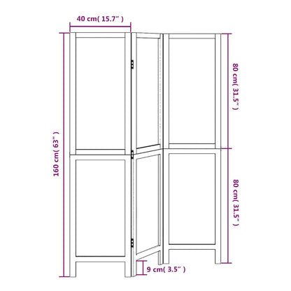 Room Divider 3 Panels White Solid Wood Paulownia
