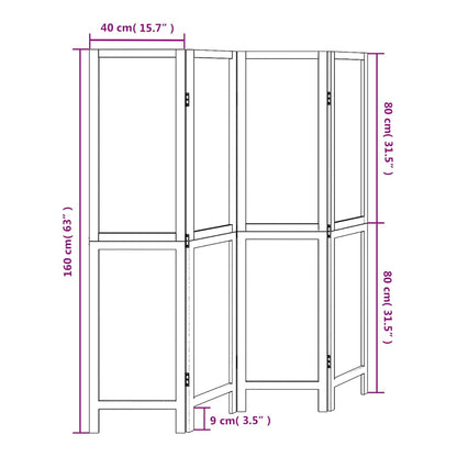 Room Divider 4 Panels White Solid Wood Paulownia