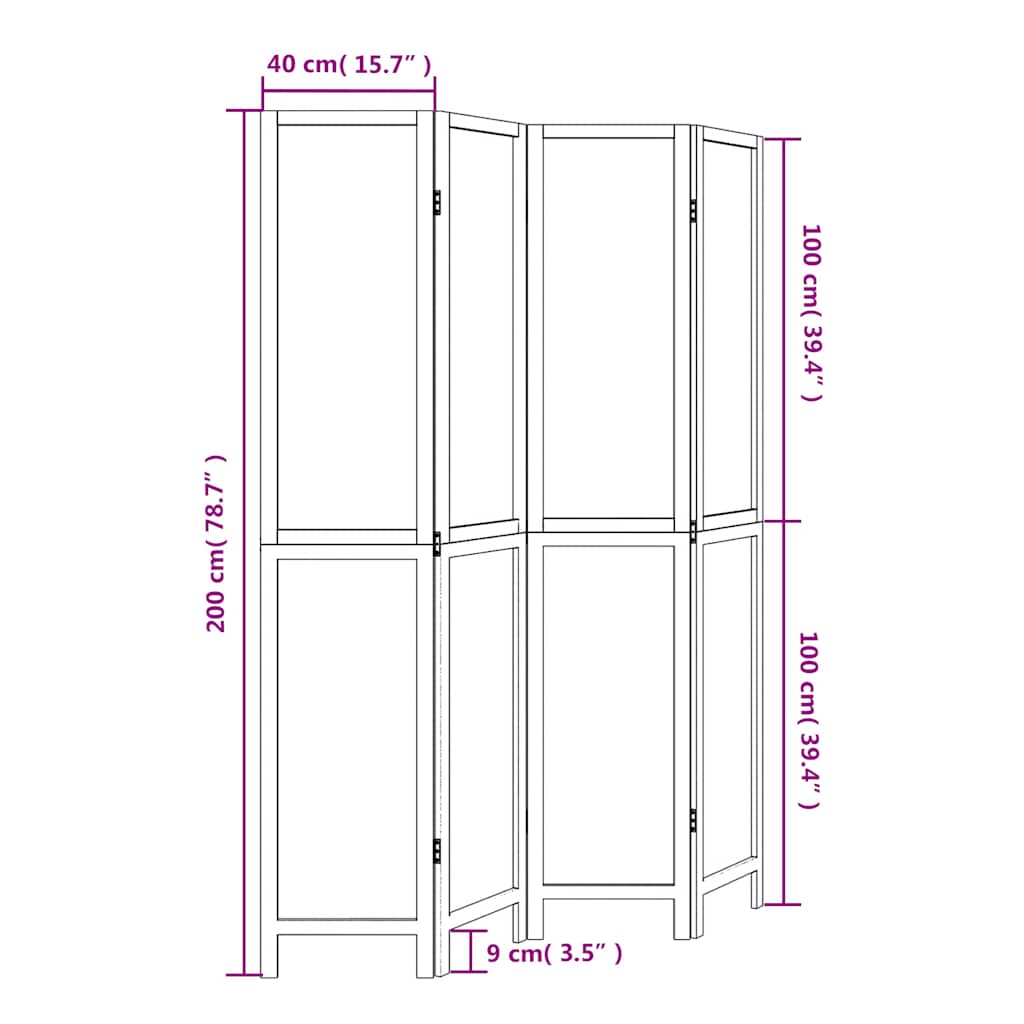 Room Divider 4 Panels White Solid Wood Paulownia