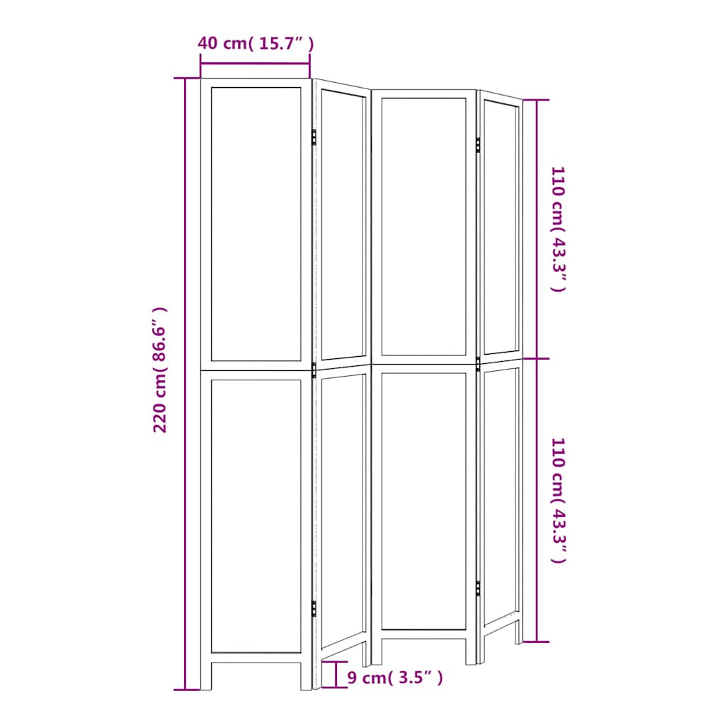 Room Divider 4 Panels White Solid Wood Paulownia