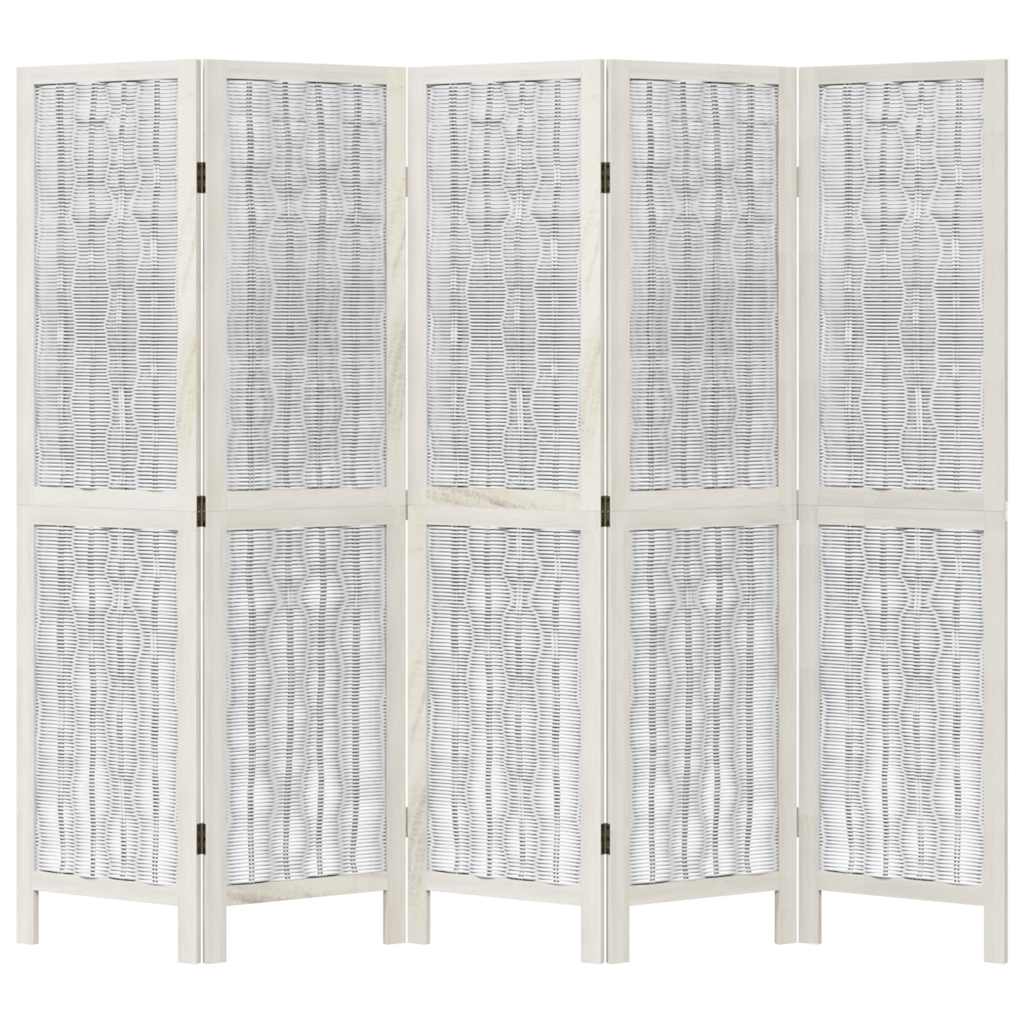 Room Divider 5 Panels White Solid Wood Paulownia