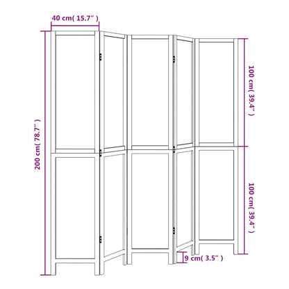 Room Divider 5 Panels White Solid Wood Paulownia